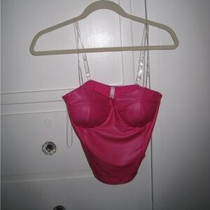 Hot pink corset top with clear straps